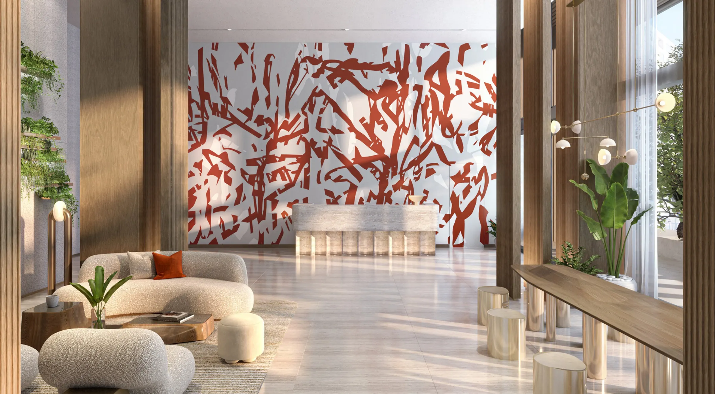 Sofisticada entrada del lobby diseñada por Rockwell Group